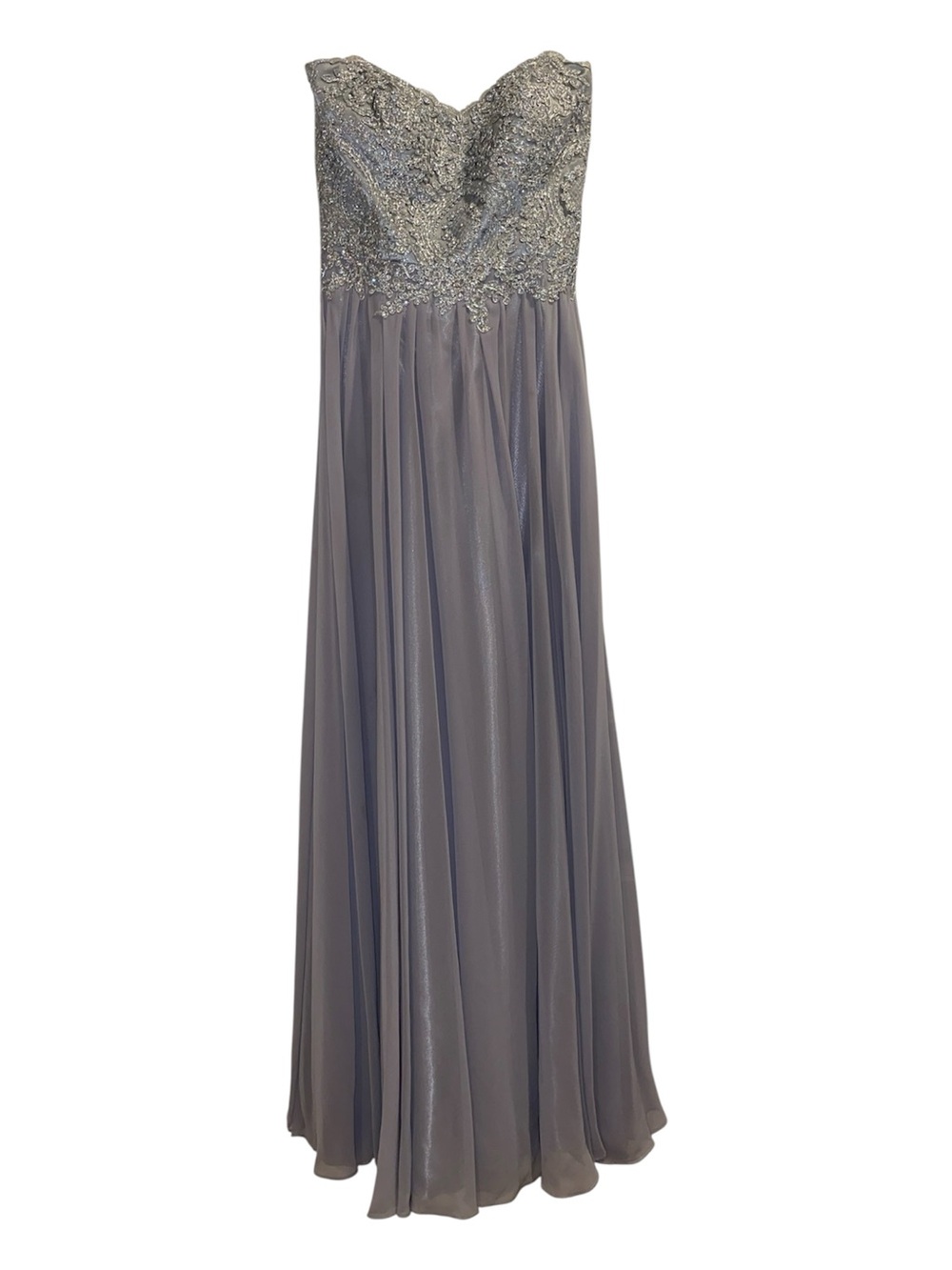 Strapless Grey-Blue Prom Evening Gown with Sweatheart Neckline and Corset Back - Picture 3 of 16